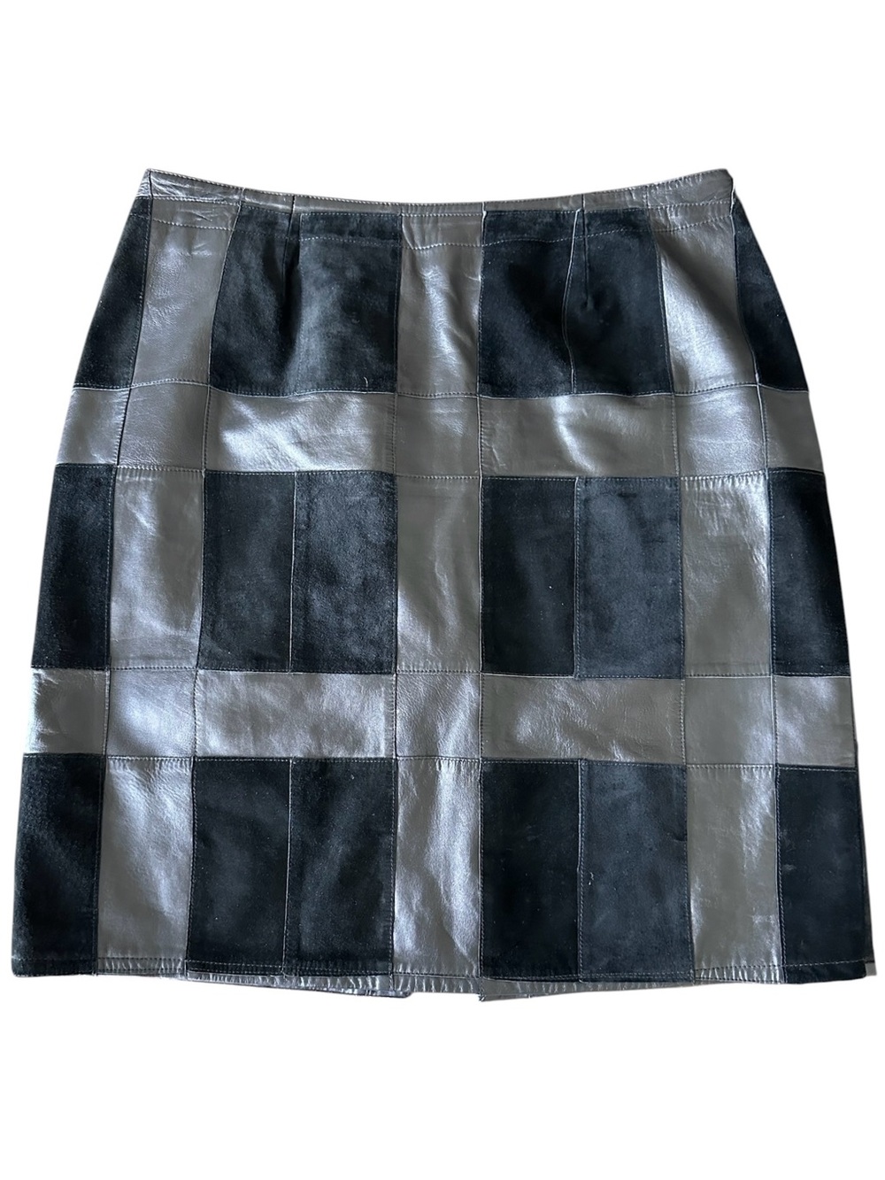 INC International Concepts Women's Patchwork Leather Suede Midi Skirt Black 18W
